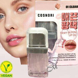 COSNORI Dewy Bloom Lip Oil K-Beauty~01 Clear (w/soft pink glitter) 3.7g NIB RARE